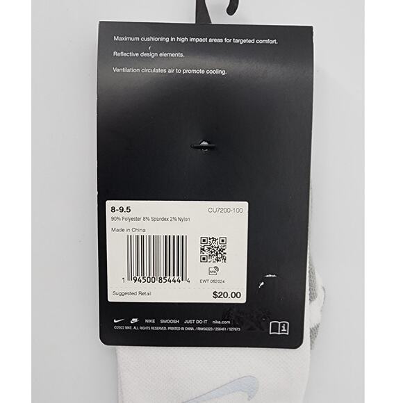 New NWT Nike Spark Running Cushioned White Crew Socks Size 9.5-11 - Picture 3 of 3